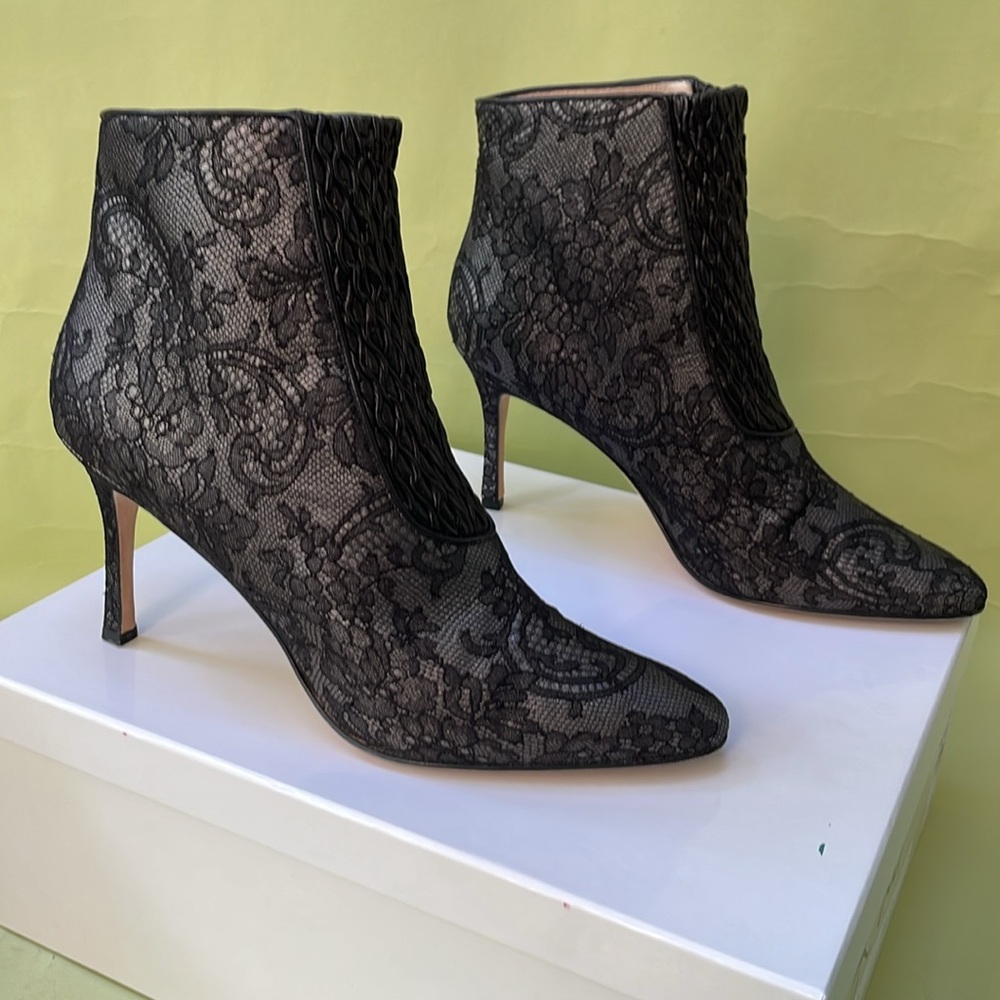 Black lace Manolo Blahnik leather booties in original box
